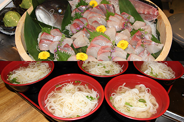 カンパチの刺身とカンパチのそうめん汁